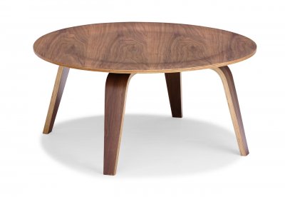 Walnut Finish Bent Wood Modern Coffee Table