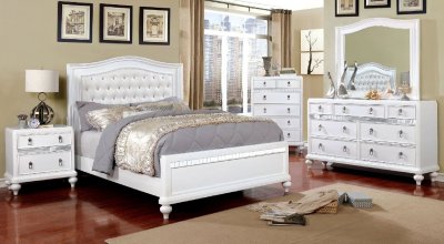 Ariston Bedroom CM7171WH w/Padded Headboard in White w/Options