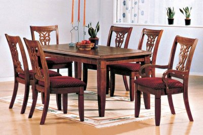 Brown Finish Classic 7Pc Dining Set w/Cushioned Seats