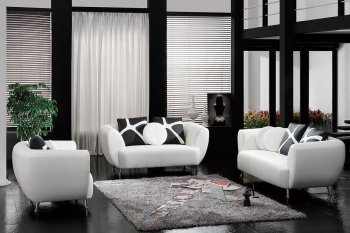 White Bonded Leather Modern 3Pc Sofa Set w/Accent Pillows [VGS-2946]