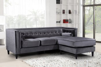 Taylor Sectional Sofa 643 in Grey Velvet Fabric by Meridian [MRSS-643 Grey Taylor]