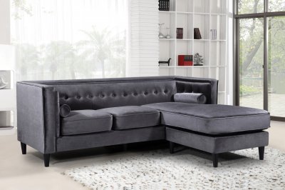 Taylor Sectional Sofa 643 in Grey Velvet Fabric by Meridian