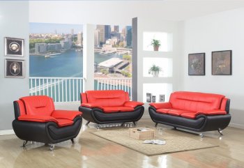 1073 Sofa in Red & Black Faux Leather w/Options [EGS-1073]