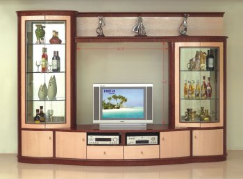 Maple Finish Contemporary Wall Unit With Two Display Cabinets [PKTV-AV6868]