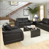 Black Bonded Leather Modern Living Room W/Oversized Padded Arms