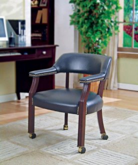 Navy Blue Vinyl Classic Commercial Office Chair w/Casters