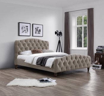 Sandra Upholstered Platform Bed in Taupe Fabric by J&M [JMB-Sandra]