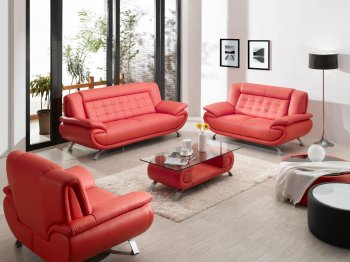 Red Bonded Leather Modern 3Pc Sofa Set w/Coffee Table [VGS-2906]