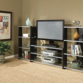 Black & Silver Modern Entertainment Center w/Glass Shelves