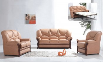 Beige Leather Living Room Set with Pull-Out Bed [EFS-926]