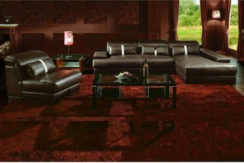 Brown Leather Modern Sectional Sofa w/Chair & Table [VGSS-Boston]