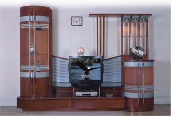 Cherry Finish Contemporary Wall Unit With Display Cabinet [EFTV-A2-052 Cherry]