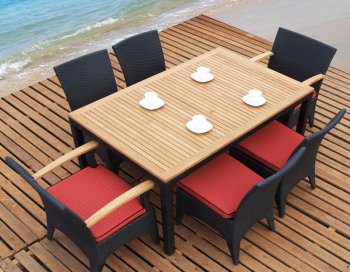 Dark Brown & Natural Teak Finish Modern 7Pc Outdoor Dining Set [THOUT-GW3061SET-A]