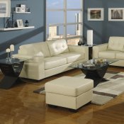 Ivory Bonded Leather Contemporary Living Room w/Tufted Backs