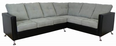 Light Grey Fabric & Black Vinyl Modern Sectional Sofa