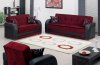 Burgundy Fabric & Black Vinyl Two-Tone Modern Sofa Bed w/Options