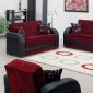 Burgundy Fabric & Black Vinyl Two-Tone Modern Sofa Bed w/Options