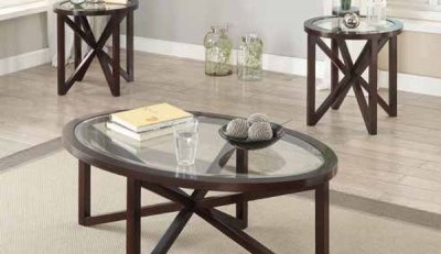 701004 Coffee Table 3Pc Set by Coaster w/Glass Top