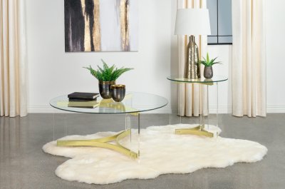 Janessa Coffee Table 3Pc Set 710068 Clear & Brass by Coaster