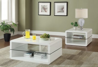 703268 Coffee Table 3Pc Set in Glossy White by Coaster