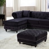 Sabrina Sectional Sofa 667 in Black Velvet Fabric by Meridian