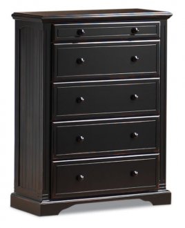 Antique Distressed Ebony Finish High Chest With Five Drawers