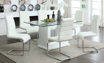 Eva Dining Set 7Pc CM3917T in White & Chrome [FADS-CM3917T-CM8371WH-Eva]