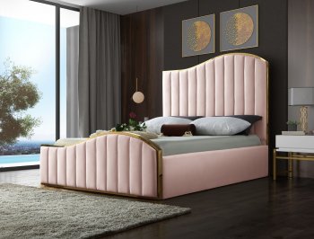 Jolie Bed in Pink Velvet Fabric by Meridian w/Options [MRB-JoliePink]