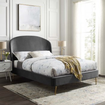 Mira Upholstered Platform Queen Bed in Gray Velvet by Modway [MWB-MOD-6131-GRY Mira]