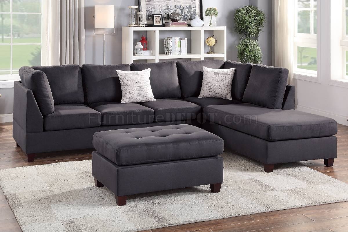 F6423 Sectional Sofa w/Ottoman in Ebony Fabric by Poundex