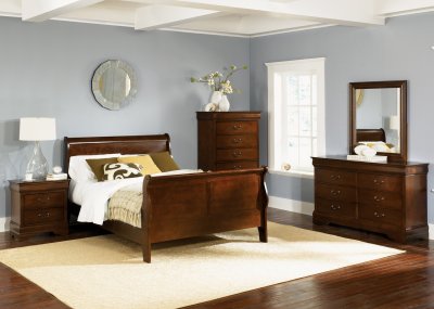 Whiskey Finish Louis Philippe Sleigh Bed w/Optional Case Goods