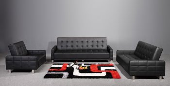 Black Tufted Leatherette Modern Living Room w/Sleeper Sofa [AHUSB-FINA Black]