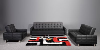 Black Tufted Leatherette Modern Living Room w/Sleeper Sofa