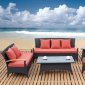 Dark Brown Modern 6Pc Outdoor Sofa Set w/Footstool & Tables