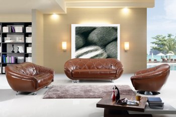 2505 Sofa in Brown Leather by ESF w/Optional Loveset & Chair [EFS-2505]