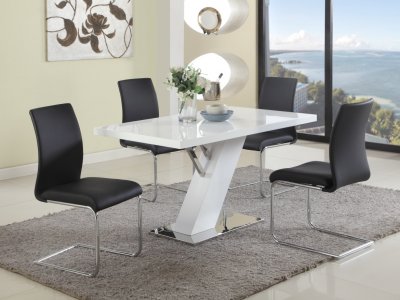 Linden 5Pc Dining Set in White by Chintaly w/Black Jane Chairs