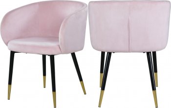 Louise Dining Chair 733 Set of 2 Pink Velvet Fabric by Meridian [MRDC-733 Louise Pink]