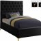 Cruz Bed in Black Velvet Fabric by Meridian w/Options