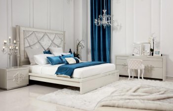 White Gloss Modern Bedroom w/Platform Bed & Optional Casegoods [VGBS-Juliet]