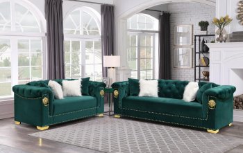 LCL-005 Sofa & Loveseat Set in Geen Velvet & Gold [BDS-LCL-005 Gold Green]