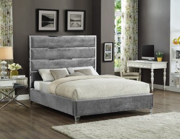 Zuma Upholstered Bed in Grey Velvet Fabric by Meridian [MRB-Zuma Grey]