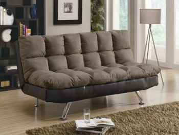 Two-Tone Brown Fabric Modern Sofa Bed w/Chrome Legs [CRSB-300306]