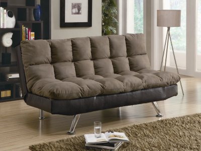 Two-Tone Brown Fabric Modern Sofa Bed w/Chrome Legs