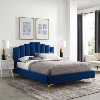 Olivia Upholstered Platform Queen Bed in Navy Velvet by Modway [MWB-MOD-6280-NAV Olivia]