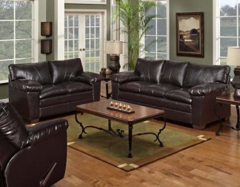 Walnut Faux Leather Modern Sofa & Loveseat Set w/Wooden Legs [UDS-2375]