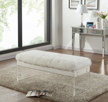 Jenny 105 Bench in White Plush Faux Fur by Meridian [MRBN-105-Jenny]