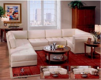 580 Sectional Sofa in Ivory Leatherette by Albany w/Options [ALSS-580 Ivory]