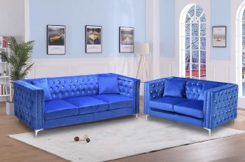 LCL-017 Sofa & Loveseat Set in Blue Velvet [BDS-LCL-017 Blue]