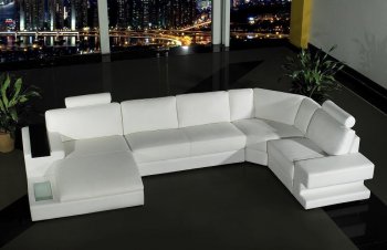 0557 Orion White Leather Modern Sectional Sofa w/Side Light [VGSS-0557 Orion]