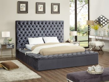 Bliss Bed in Grey Velvet Fabric by Meridian w/Options [MRB-Bliss Grey]